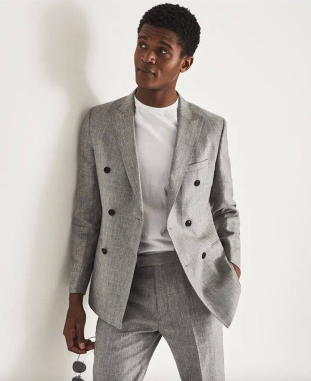 REISS Cab Puppytooth Double Breasted Blazer Size 40 NEW $545 Gray